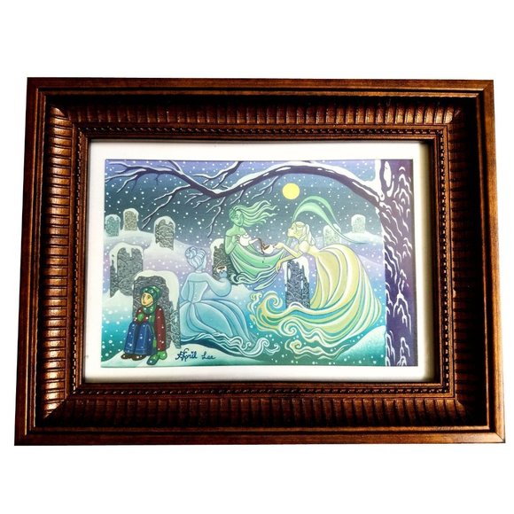 Ghost tea party original illustration painting framed art